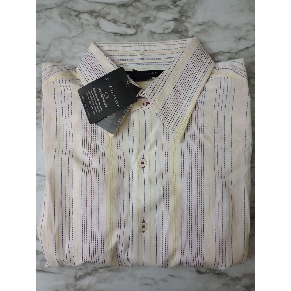 NWT J. Ferrar Embroidered Striped Long Sleeve Button Up Size  XL 17-17.5